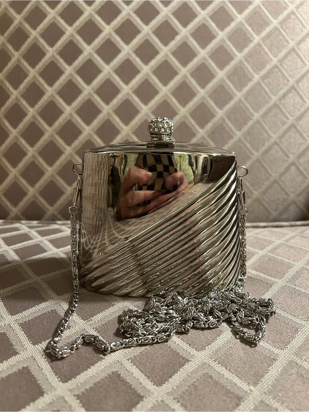 Vintage Sasha Silver Sculpted Evening Clutch with Jeweled Knob